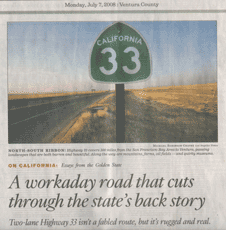 California Route 33 on the front of the LATimes
