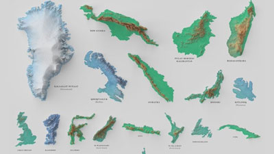 the 100 biggest islands, visualized