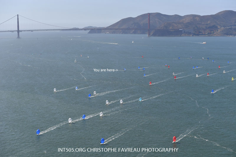 Aerial View of 2023 505-Class Worlds in San Francisco; "you are here"